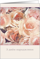 Happy Birthday in Belarusian, pink and cream roses card