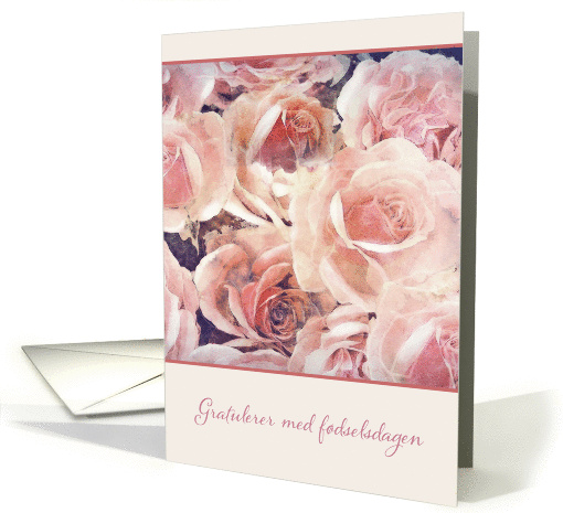 Happy Birthday in Norwegian, pink and cream roses card (1241300)