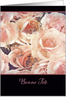 Happy Birthday in French Canadian, Bonne fte, cream and pink roses card