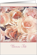 Happy Birthday in French Canadian, Bonne fête, cream and pink roses card