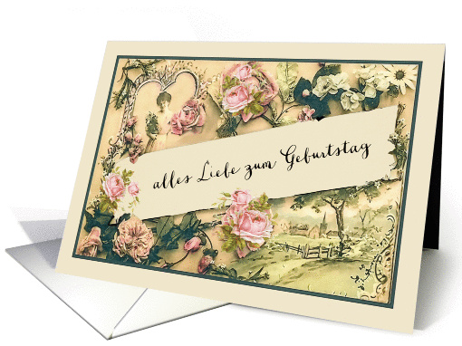 Happy Birthday in German, vintage roses card (1246850)