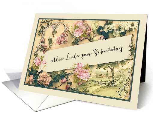 Happy Birthday in German, vintage roses card (1246850)