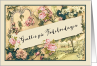Happy Birthday in Swedish, nostalgic vintage roses card