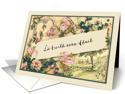 Happy Birthday in Scottish Gaelic, nostalgic vintage roses card