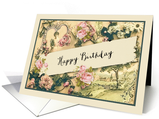 Happy Birthday, Irish Blessing, nostalgic vintage roses card (1259712)