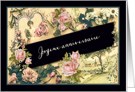 Happy Birthday in French, nostalgic vintage roses card