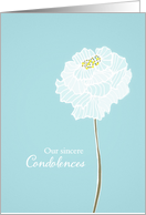 Our sincere Condolences, white flower, sympathy card