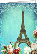 Blank note card, Eiffel tower Paris, vintage look card