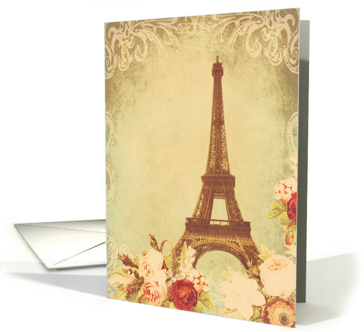 Blank note card, Eiffel tower Paris, vintage look card (1294008)