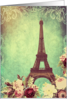 Blank note card, Eiffel tower Paris, vintage look card