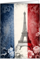 Blank note card, Eiffel tower Paris, french flag, vintage look card