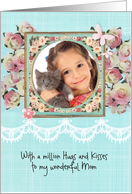 Happy Mother’s Day, Photo card, teal, lace and roses card
