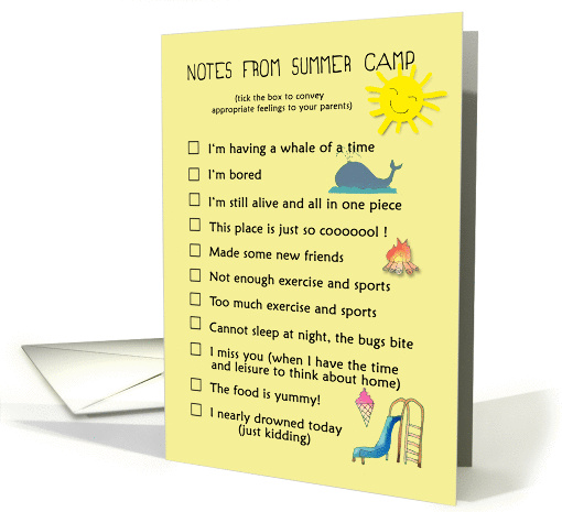 Notes from Summer camp, Child writing to parents card (1295560)