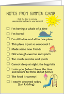 Notes from Summer camp, Child writing to parents card