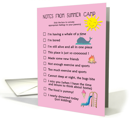 Notes from Summer camp, Child writing to parents card (1295908)