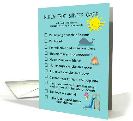 Notes from Summer camp, Child writing to parents card (1295916)
