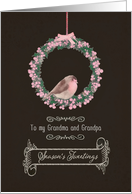 Season’s Tweetings to my Grandma & Grandpa, wreath + robin card