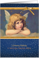 Merry Christmas in Lithuanian, vintage angel card
