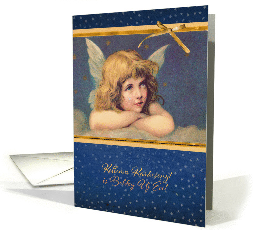 Merry Christmas in Hungarian, religious,vintage angel card (1304638)