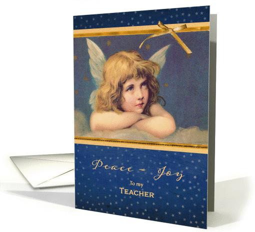 For Teacher, Peace-Joy, Christmas Card, vintage angel card (1305090)