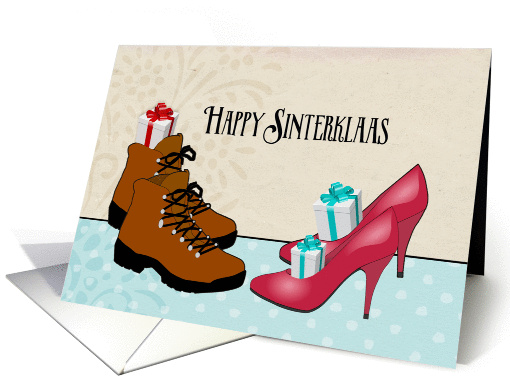 Happy Sinterklaas, Dutch holiday, boots, high heels, presents card