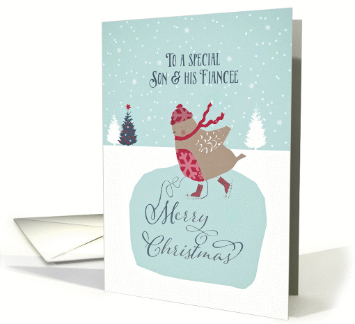 To my son and his fiancee, Christmas card, skating robin card