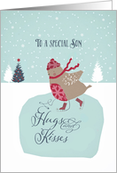To my son, Christmas card, skating robin card