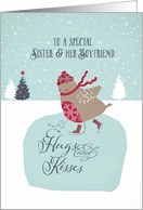 To my sister and her boyfriend, Christmas card, skating robin card