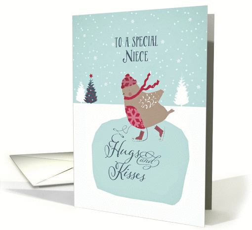 To a special niece, Christmas card, skating robin card (1312142)