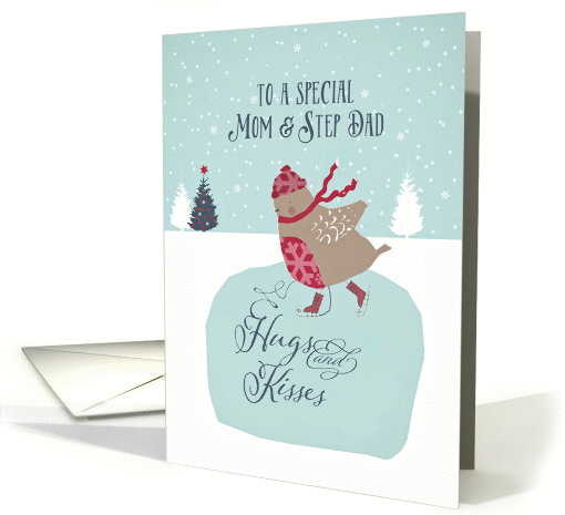 To a special mom and step dad, Christmas card, skating robin card