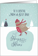 To a special mom and step dad, Christmas card, skating robin card