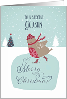 To my special godson, Christmas card, skating robin card