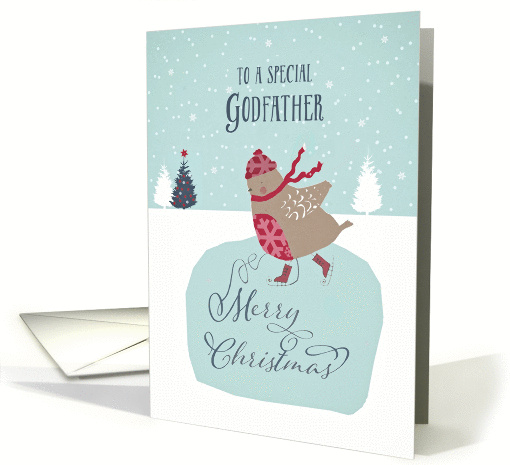 To my godfather, Christmas card, skating robin card (1312782)
