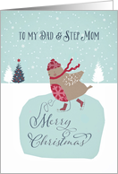 To my dad and step mom, Christmas card, skating robin card