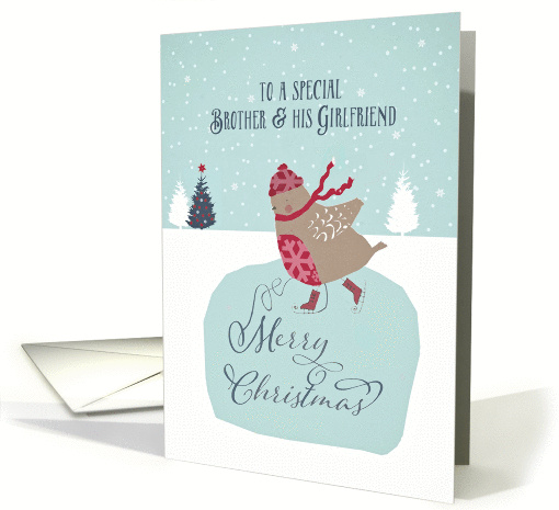 To my brother and his girlfriend, Christmas card, skating robin card