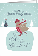 To my brother and his girlfriend, Christmas card, skating robin card