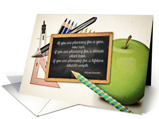 Back to School for Teacher, apple, blackboard, pencils card (1313724)