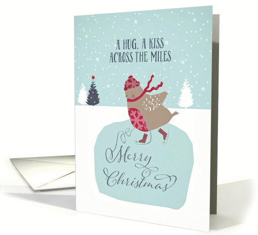 A hug, a kiss across the miles, Christmas card, skating robin card