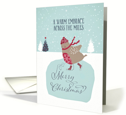 A warm embrace across the miles, Christmas card, skating robin card