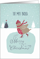 To my Boss, Christmas card, skating robin card