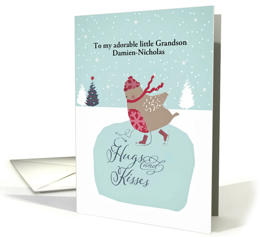 Customize for any relation, Christmas card, skating robin card