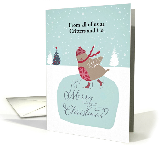 Customize for any name, business Christmas card, skating robin card