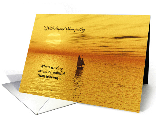 With deepest Sympathy, death by suicide, sun set, sailing ship card