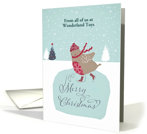 Customize for any name, business Christmas card, skating robin card