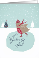 Merry Christmas in Swedish, God Jul, skating robin card