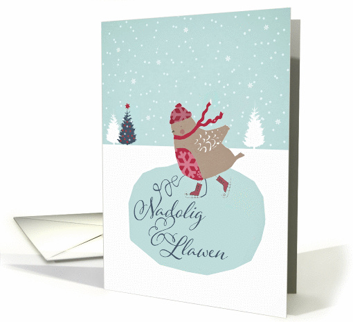 Merry Christmas in Welsh, Nadolig Llawen, skating robin card (1315154)