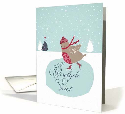 Merry Christmas in Polish, skating robin card (1315158)