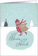 Merry Christmas in Italian, Buon Natale, skating robin card