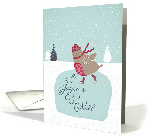 Merry Christmas in French, Joyeux Nol, skating robin card (1315178)