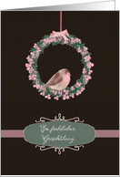 Merry Christmas in Pennsylvania Dutch, robin and wreath, illustration card